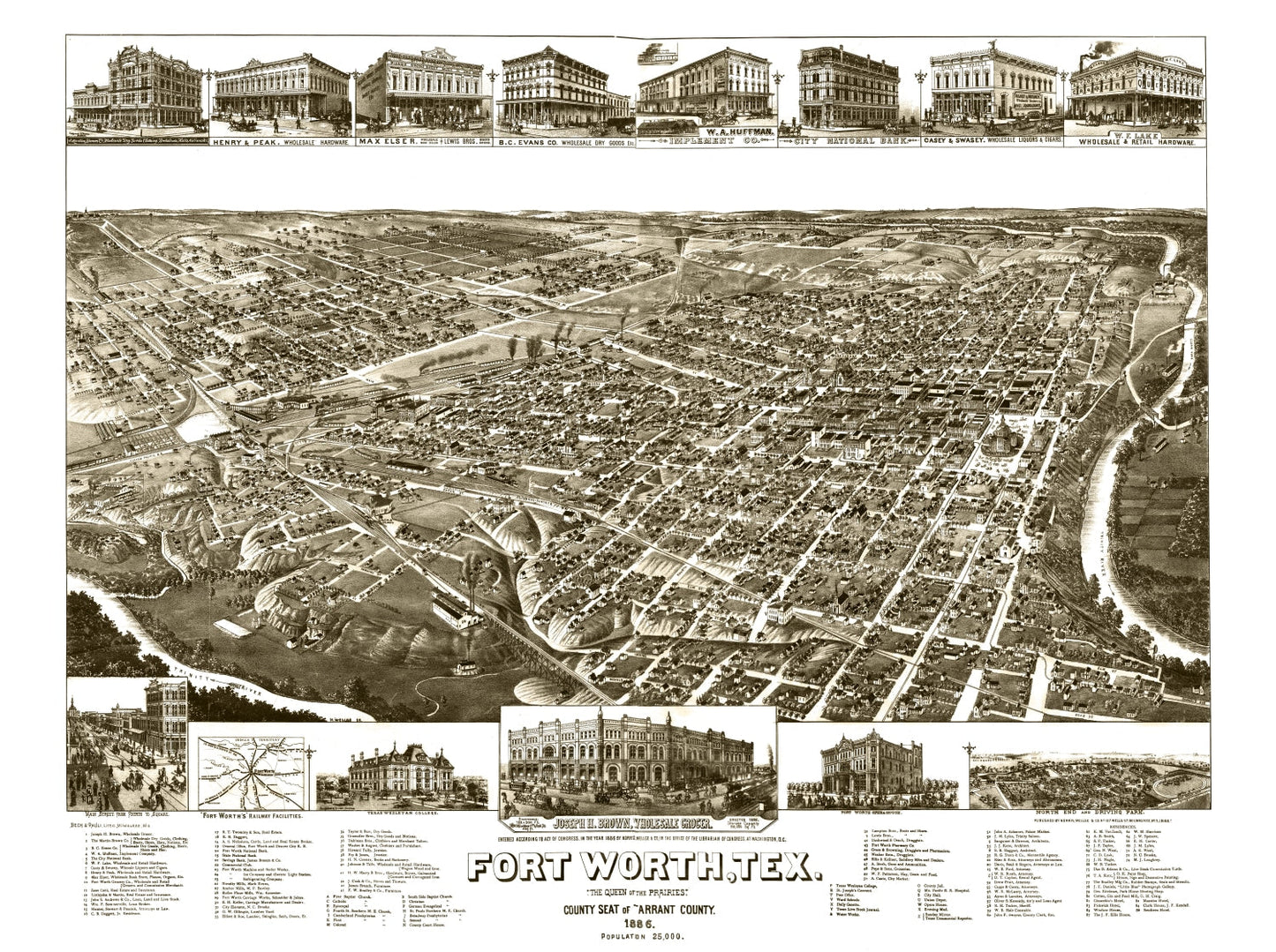 Vintage Map of Fort Worth, Texas 1886