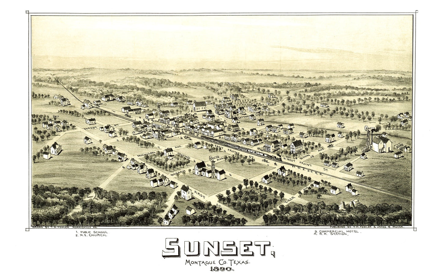 Vintage Map of Sunset, Texas 1890
