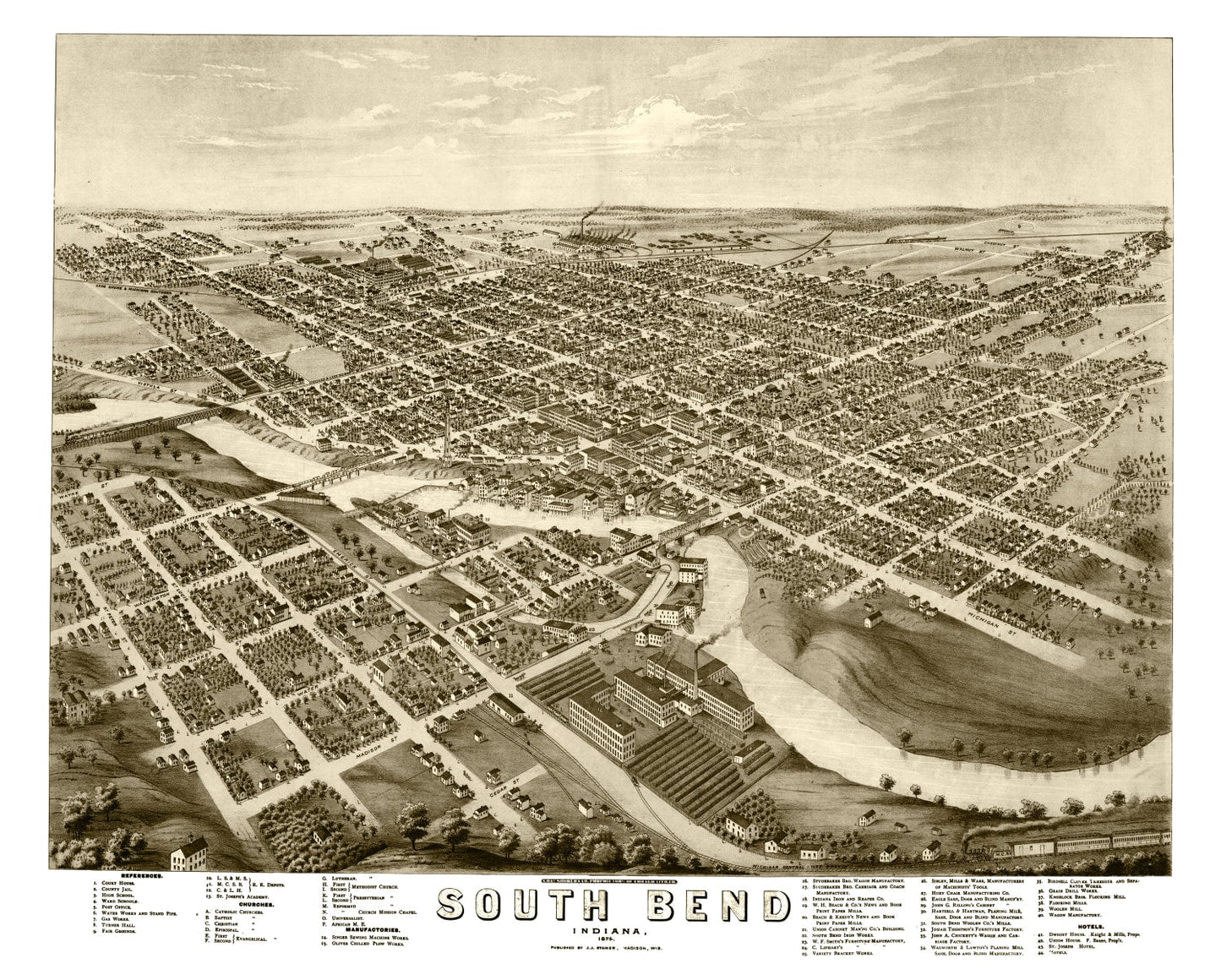Vintage Map of South Bend, Indiana 1874