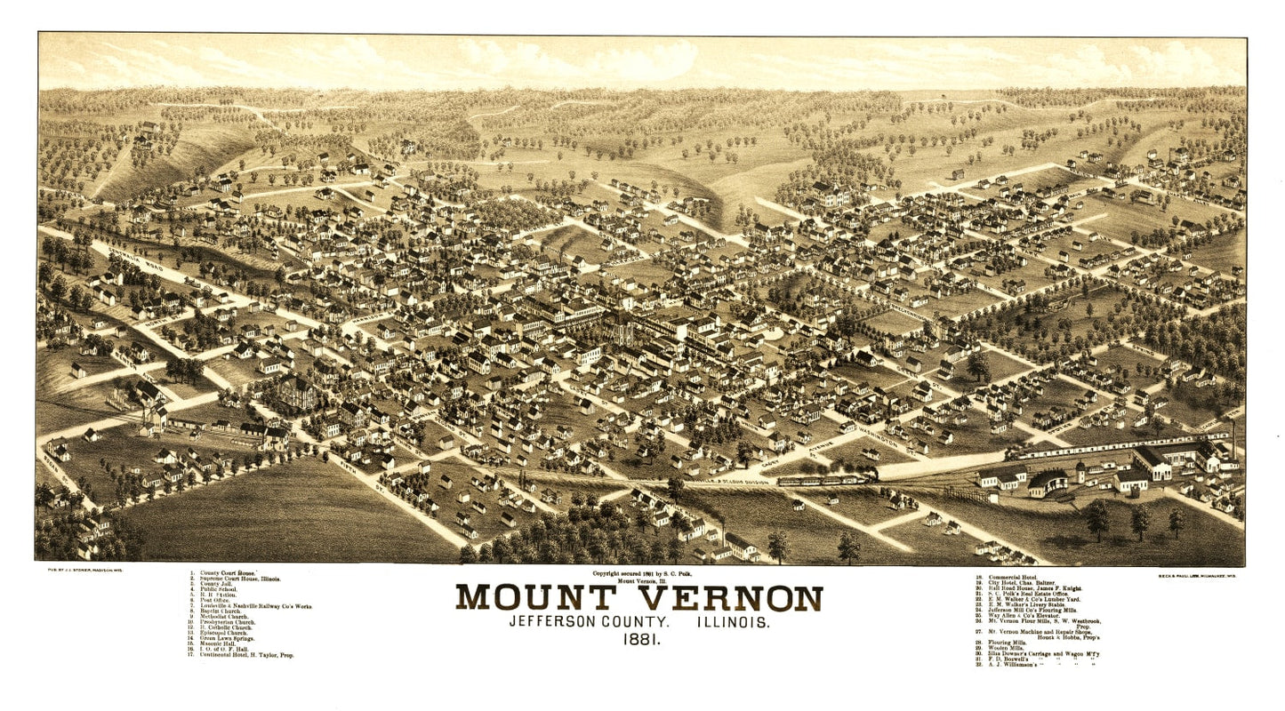 Vintage Map of Mount Vernon, Illinois 1881
