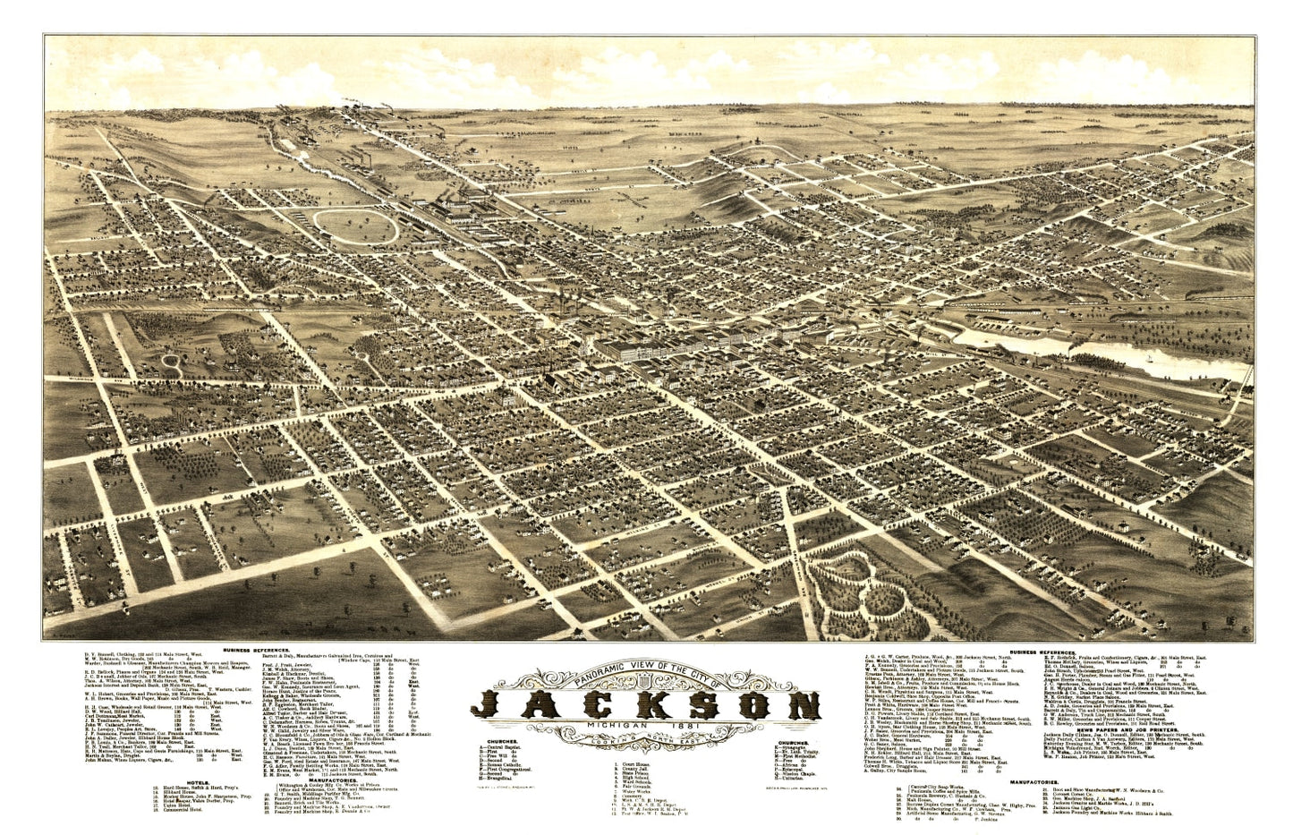 Vintage Map of Jackson, Michigan 1881