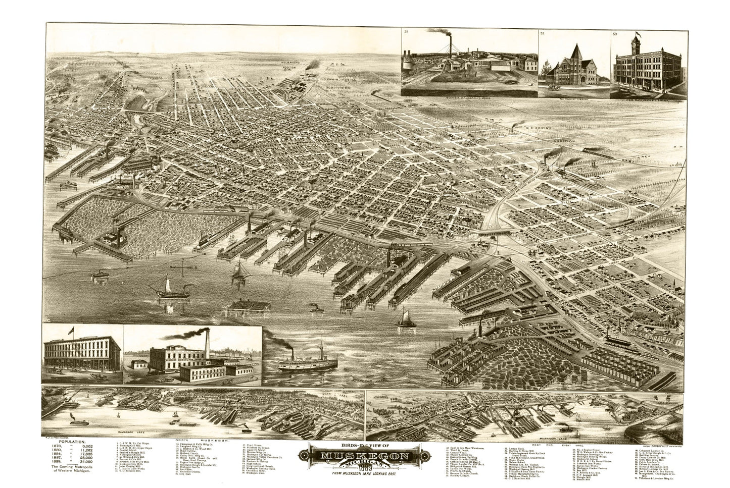 Vintage Map of Muskegon, Michigan 1889