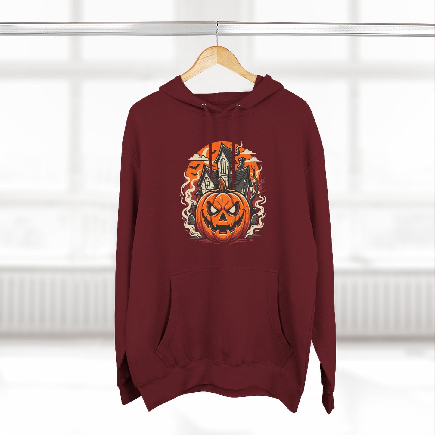 Halloween Pumpkin Hoodie — Jack-O'-Lantern Haunted House Fleece Hoodie