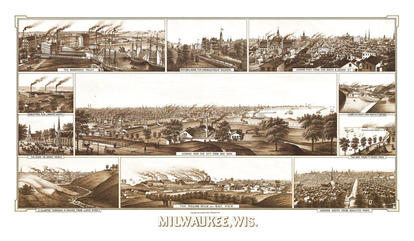 Vintage Map of Milwaukee, Wisconsin 1882