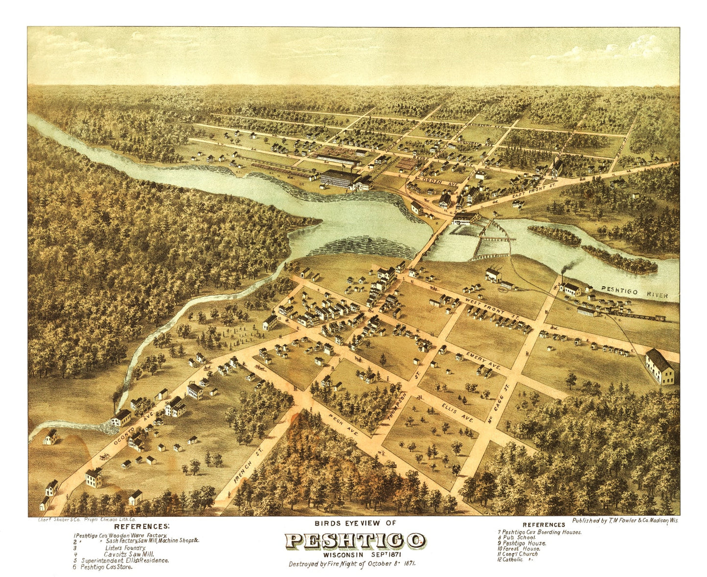 Vintage Map of Peshtigo, Wisconsin 1871