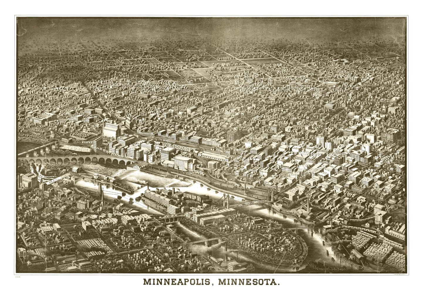 Vintage Map of Minneapolis, Minnesota 1885