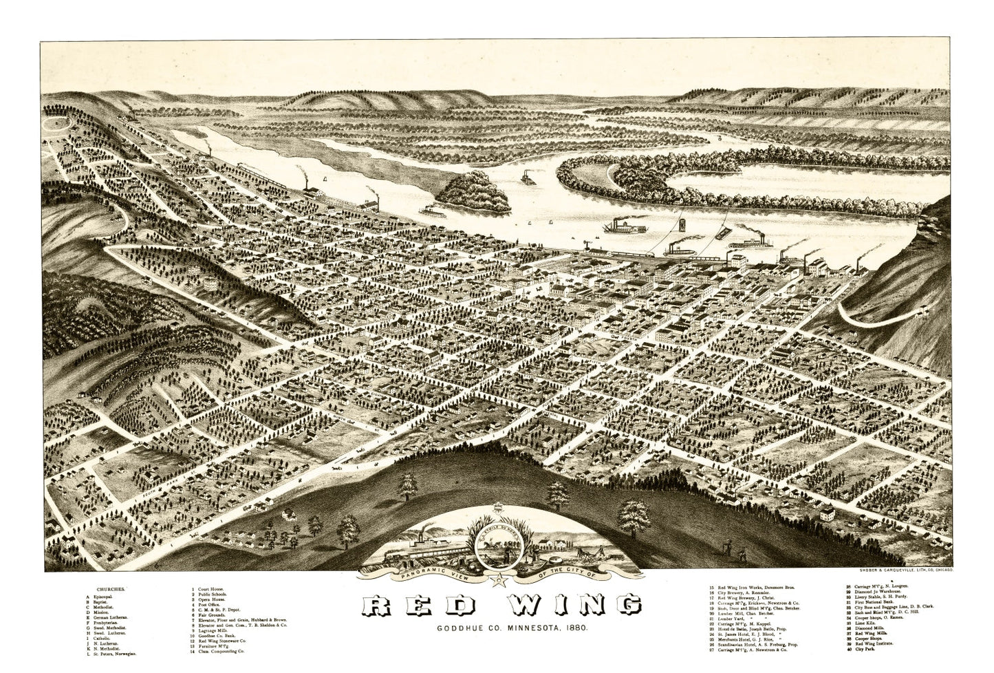 Vintage Map of Red Wing, Minnesota 1880
