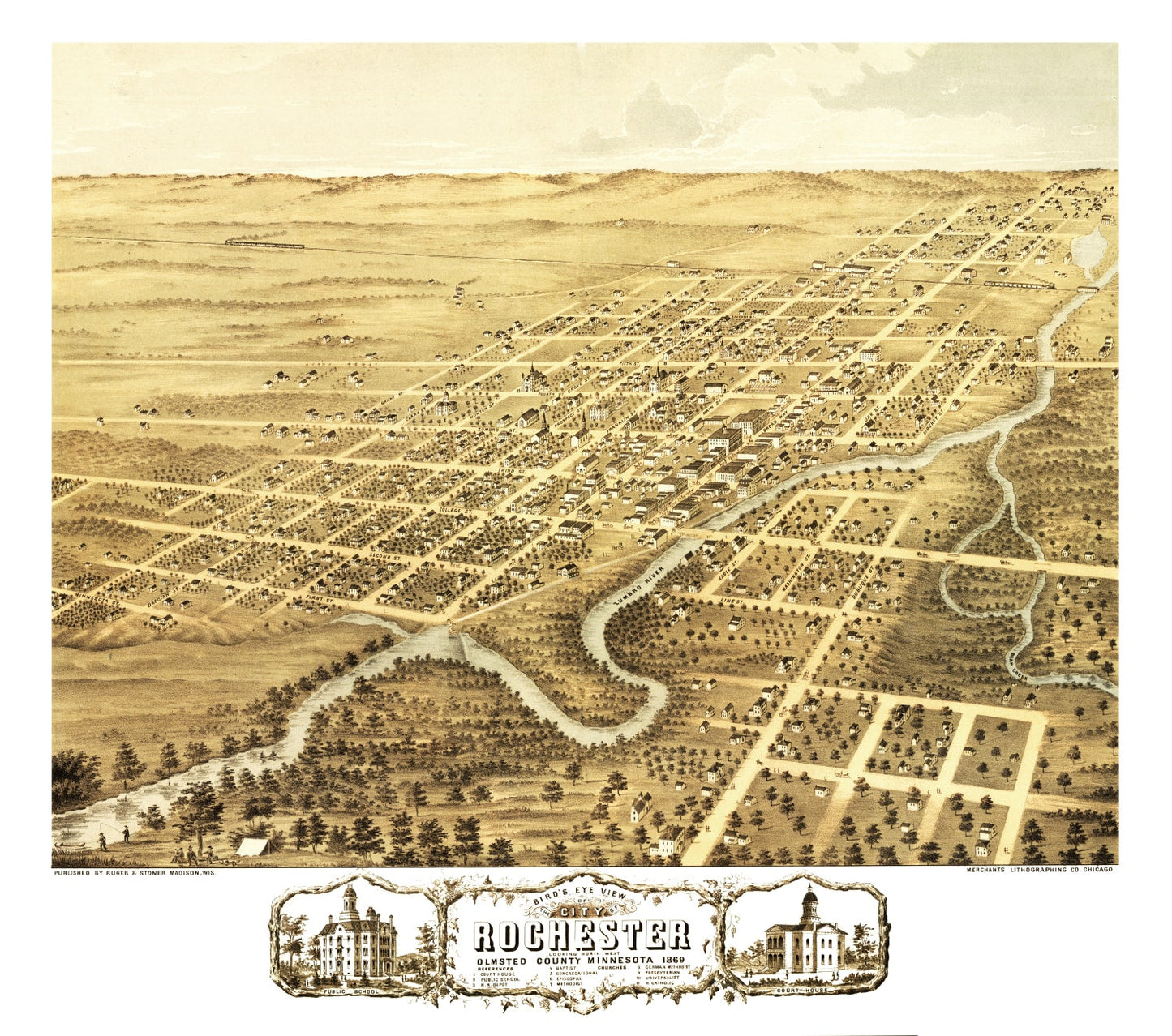 Vintage Map of Rochester, Minnesota 1869
