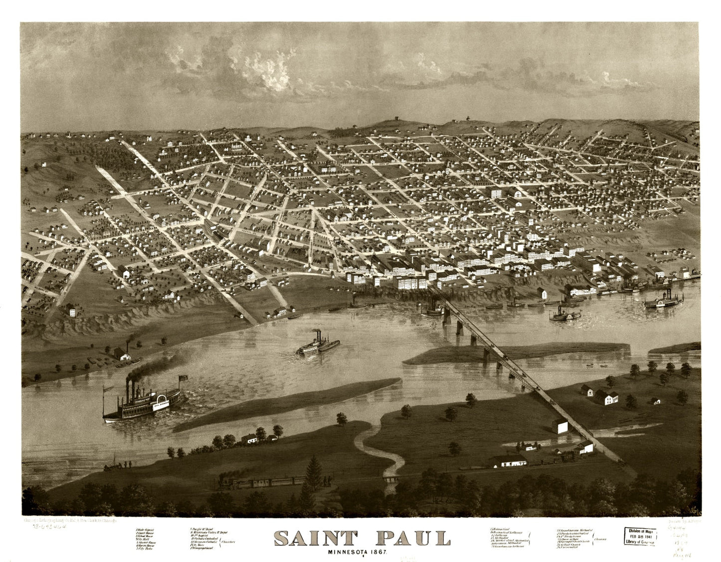 Vintage Map of St. Paul, Minnesota 1867