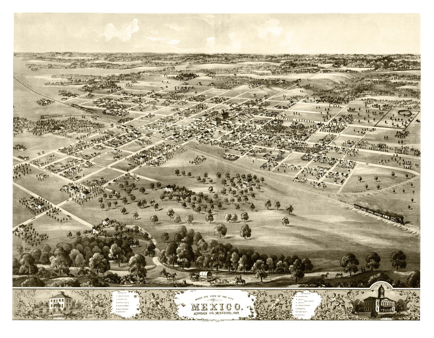 Vintage Map of Mexico, Missouri 1869