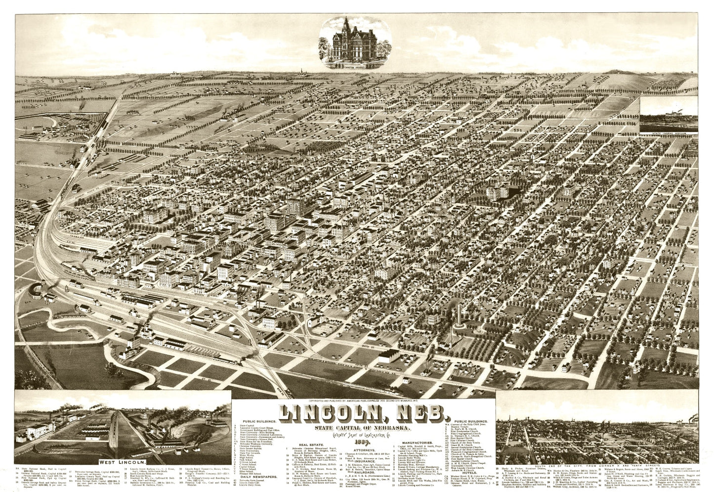 Vintage Map of Lincoln, Nebraska 1889