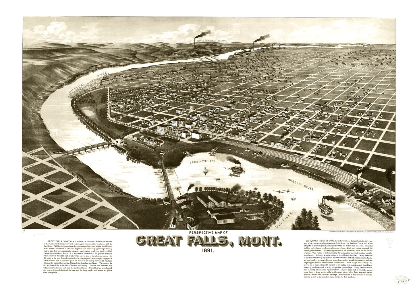 Vintage Map of Great Falls, Montana 1891