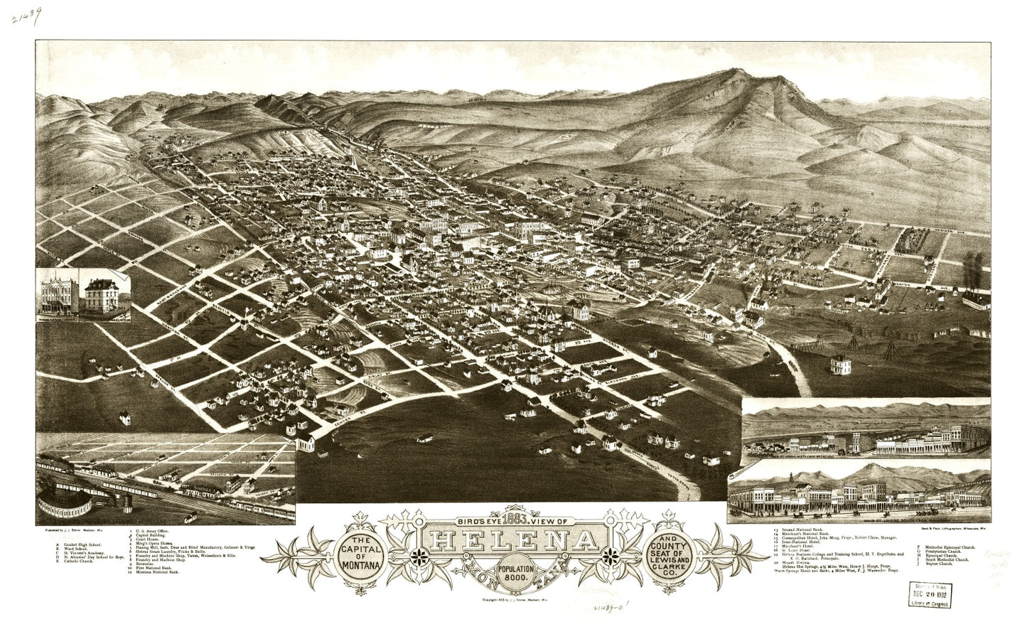 Vintage Map of Helena, Montana 1883