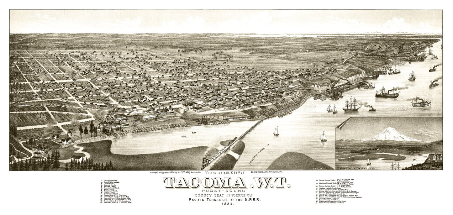 Vintage Map of Tacoma, Washington 1884