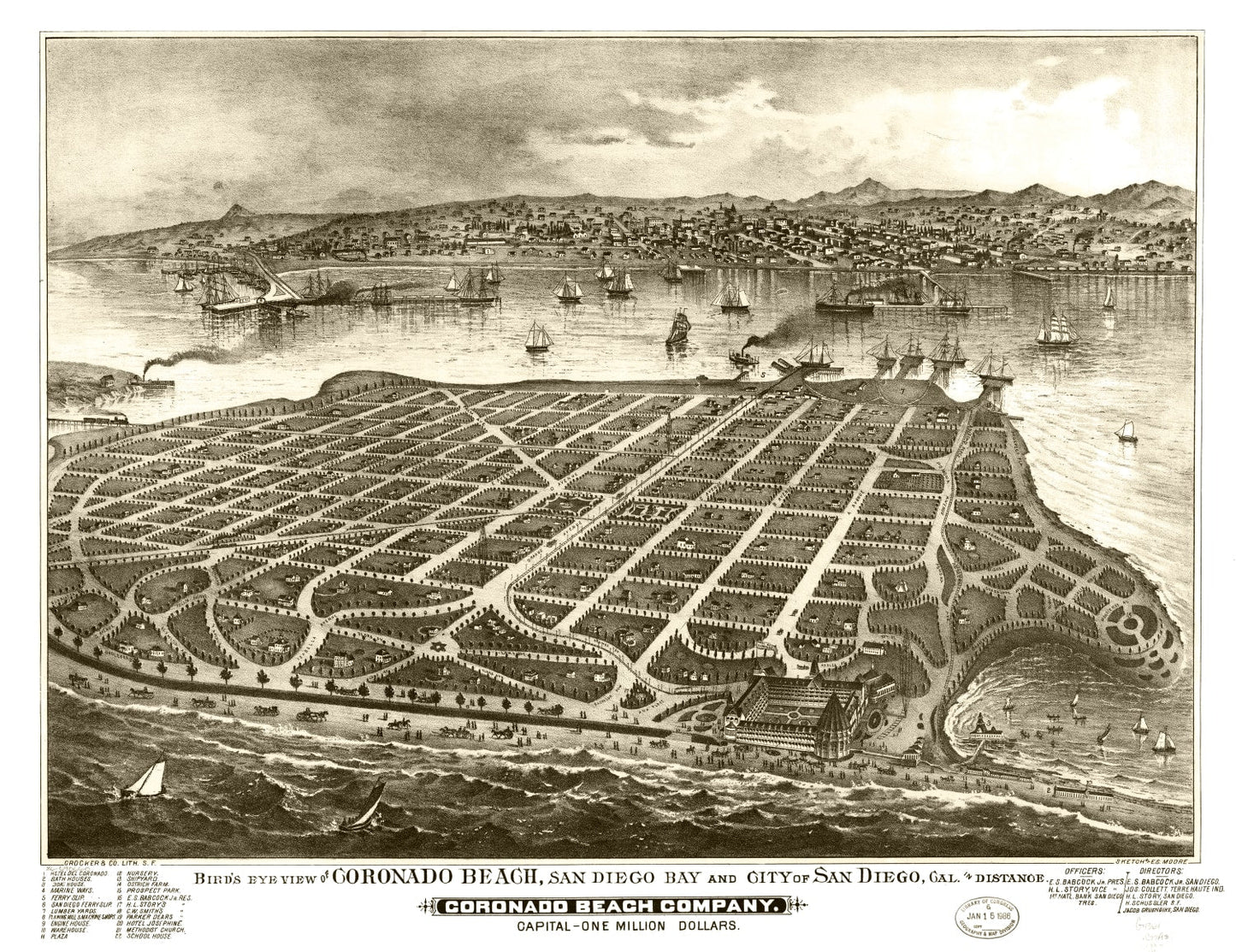 Vintage Map of San Diego, California 1880