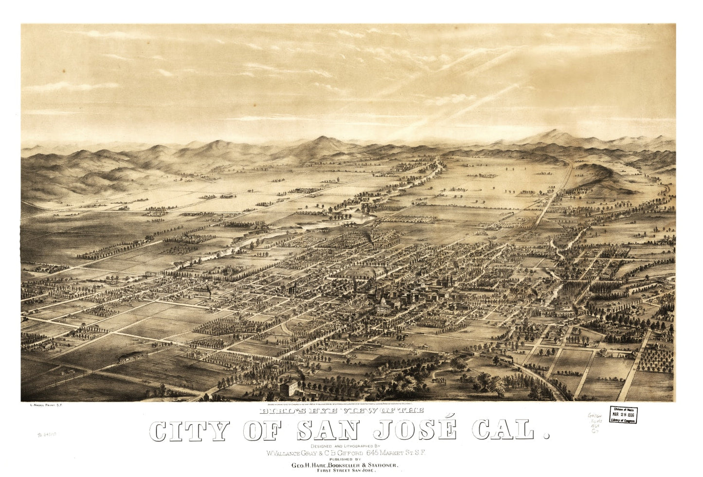 Vintage Map of San Jose, California 1869