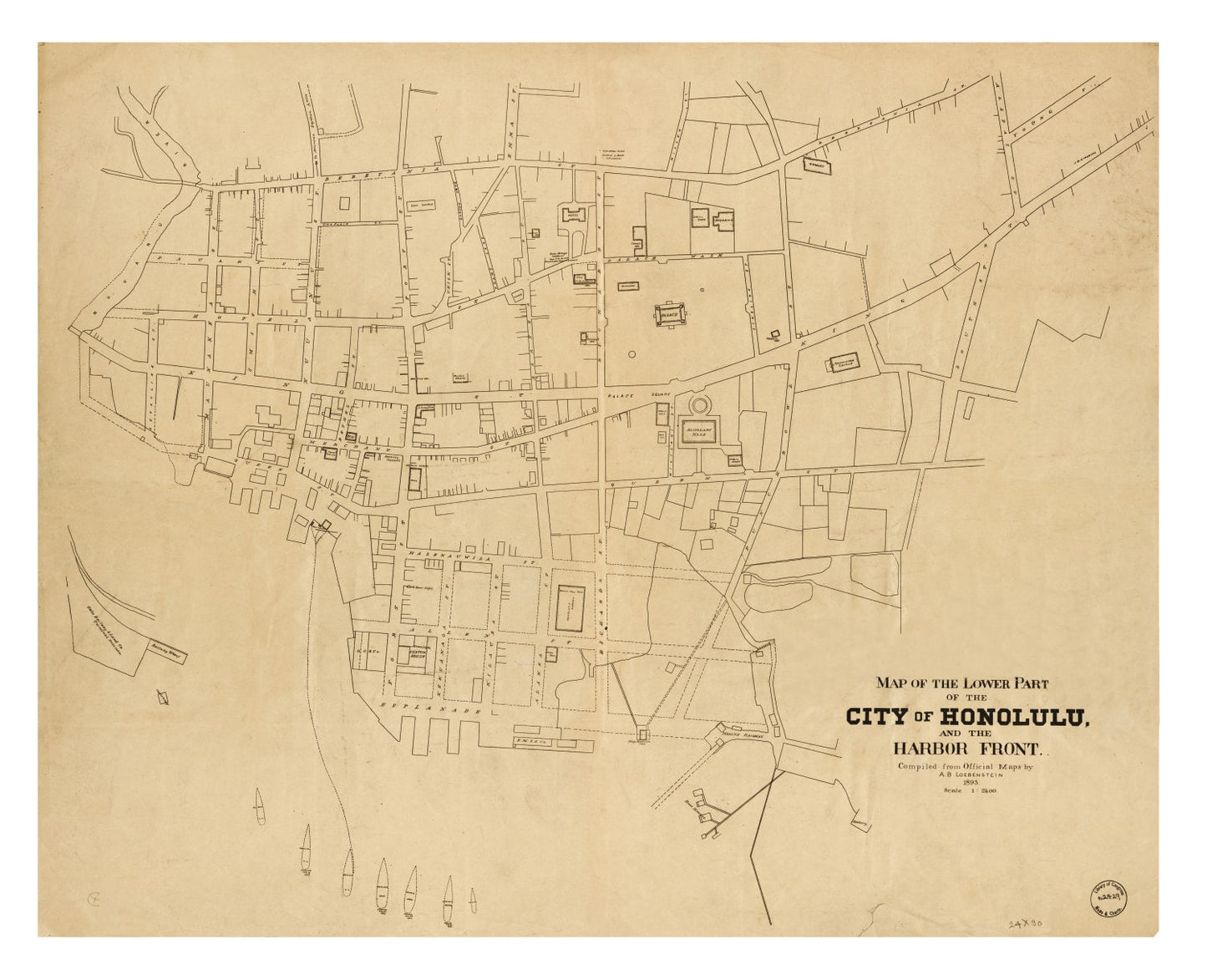 Vintage Map of Honolulu, Hawaii 1893