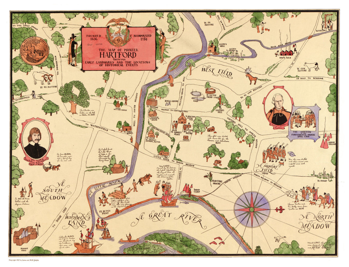 Vintage Map of Hartford, Connecticut 1927
