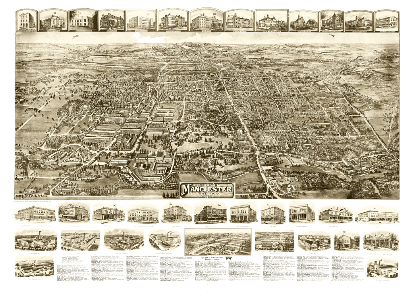 Vintage Map of Manchester, Connecticut 1914