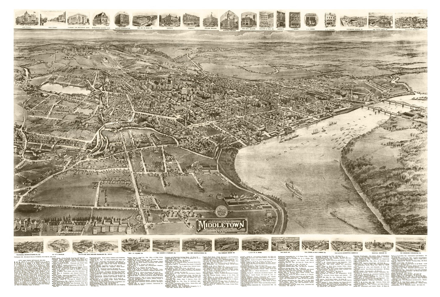 Vintage Map of Middletown, Connecticut 1915