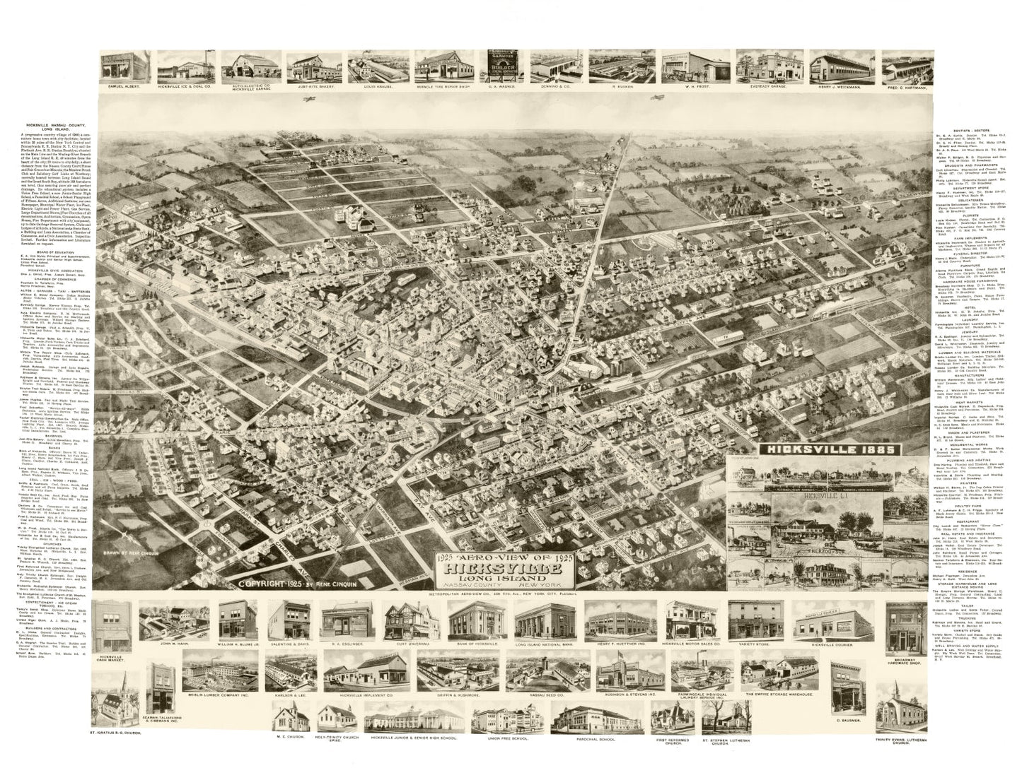 Vintage Map of Hicksville, New York 1925