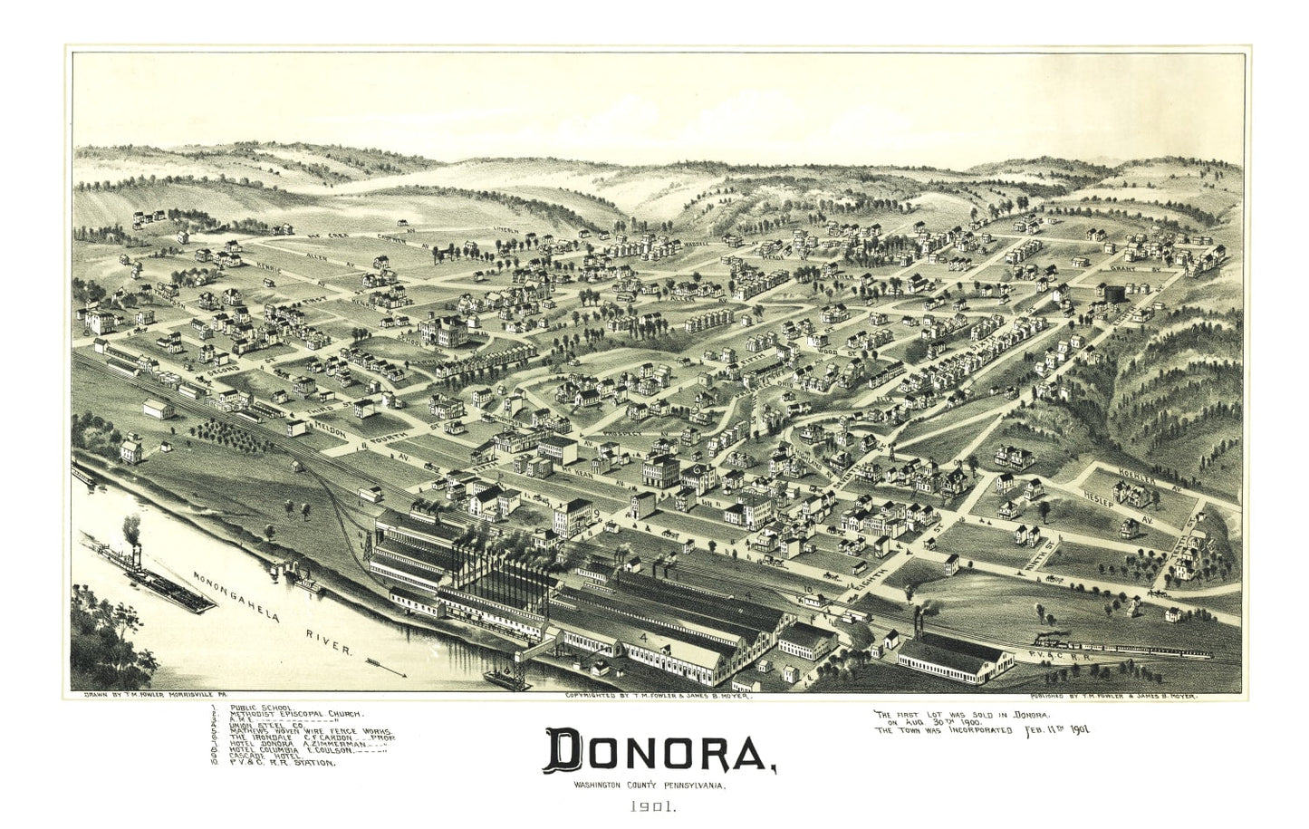 Vintage Map of Donora, Pennsylvania 1901