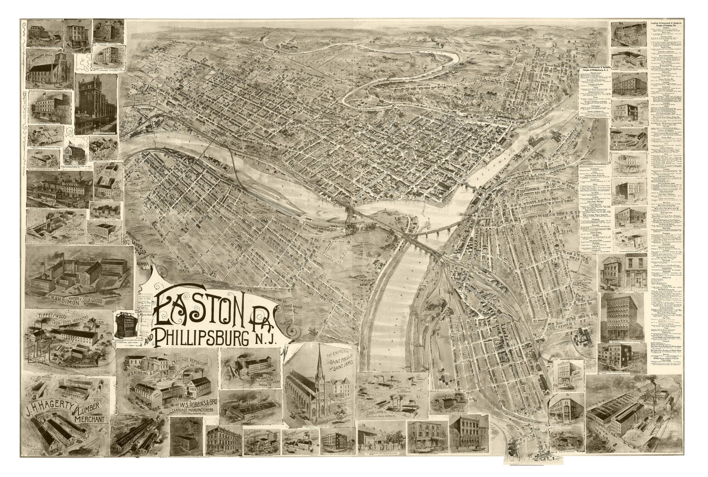 Vintage Map of Easton, Pennsylvania 1900
