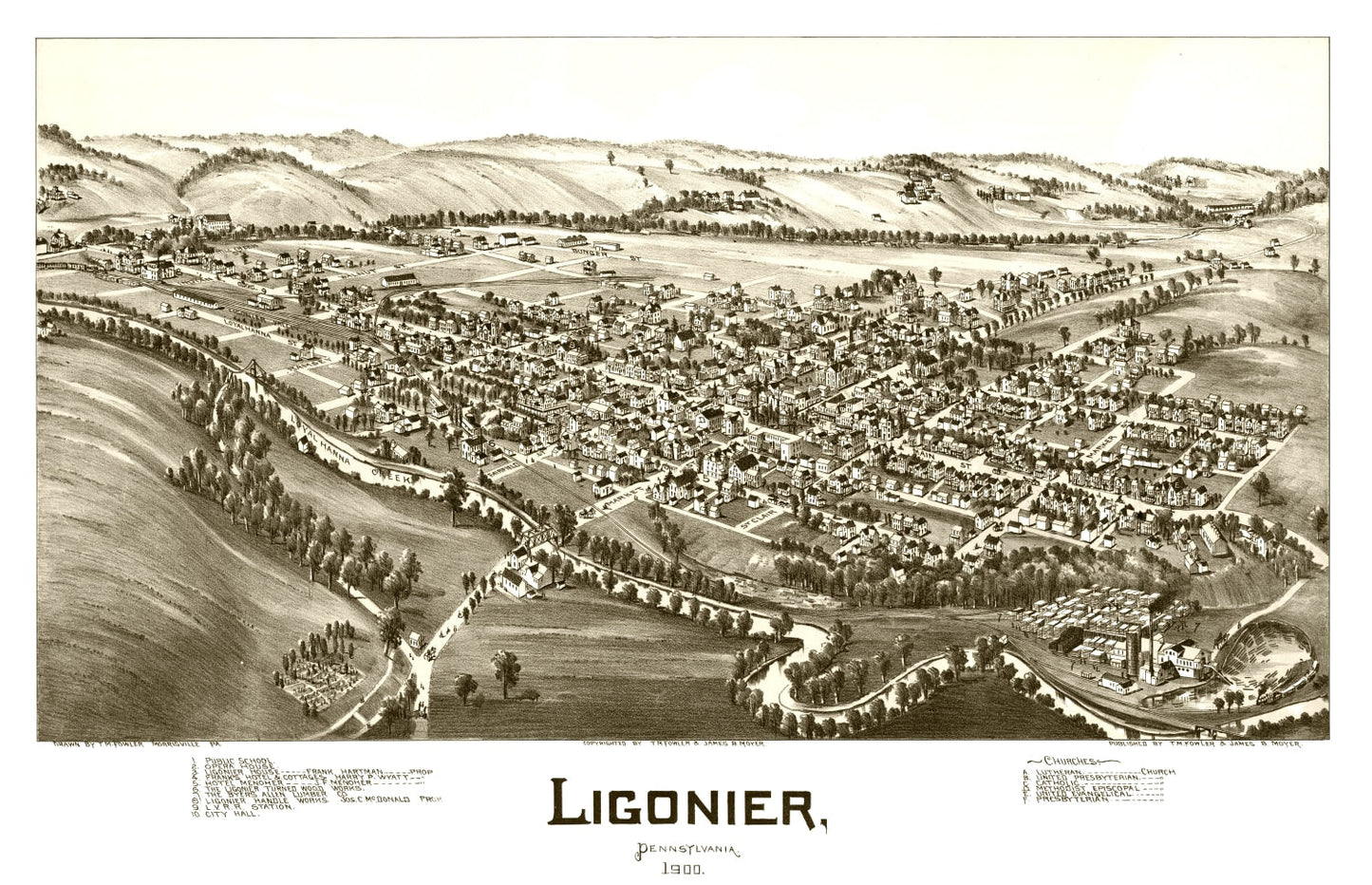 Vintage Map of Ligonier, Pennsylvania 1900