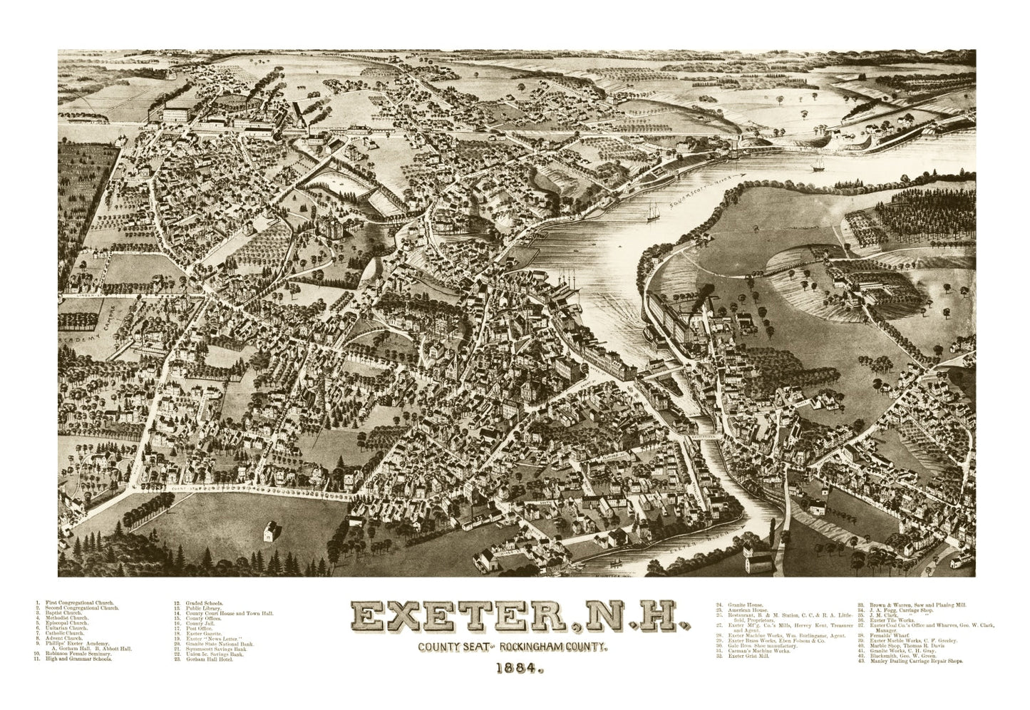 Vintage Map of Exeter, New Hampshire 1884