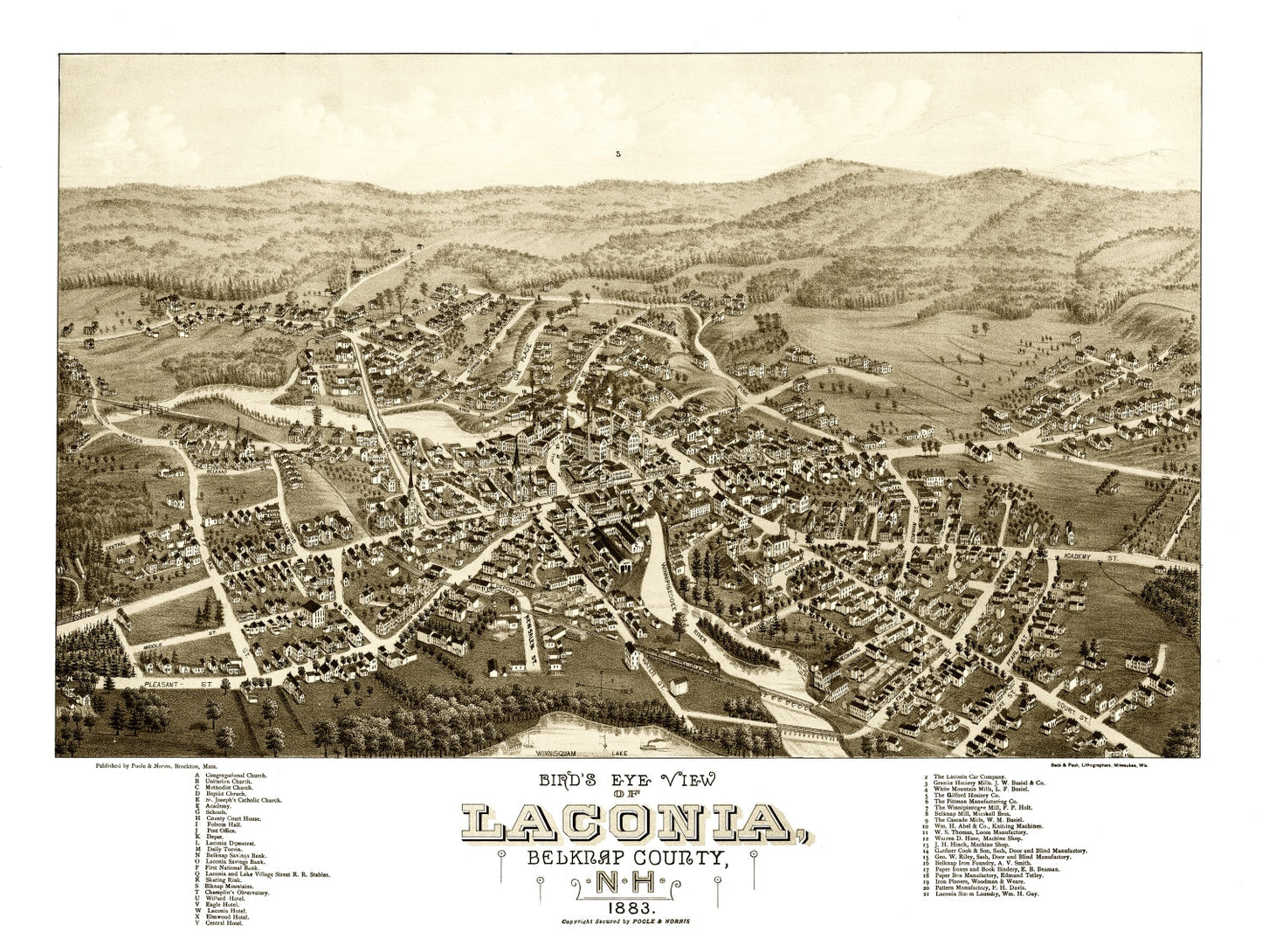 Vintage Map of Laconia, New Hampshire 1883