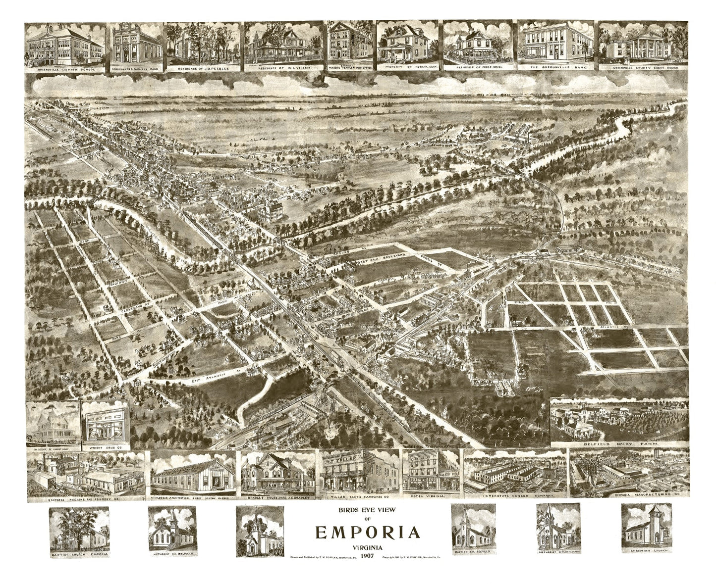 Vintage Map of Emporia, Virginia 1907
