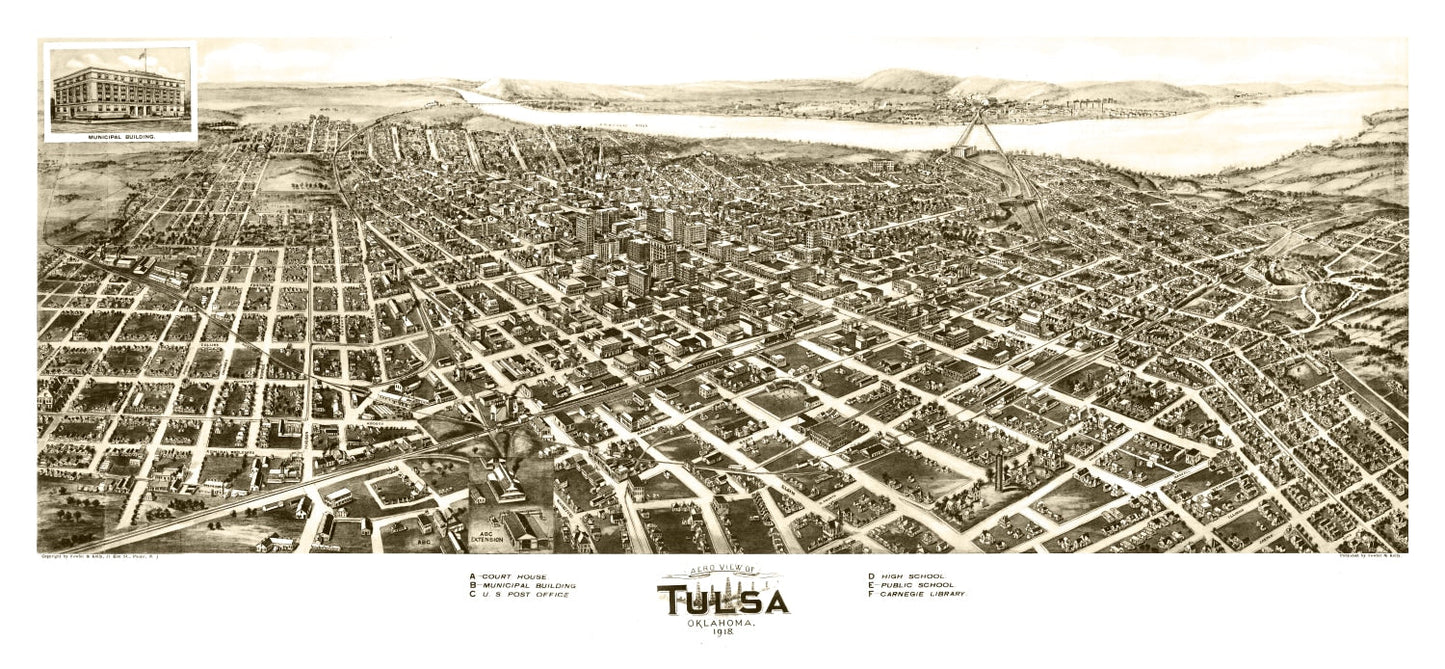 Vintage Map of Tulsa, Oklahoma 1918