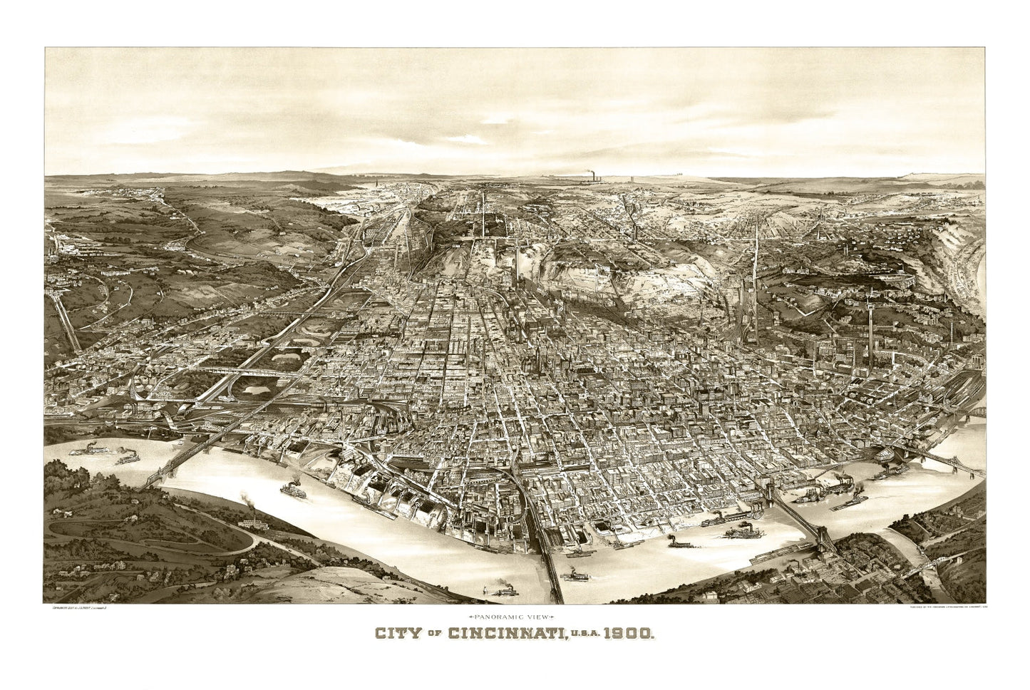Vintage Map of Cincinnati, Ohio 1900
