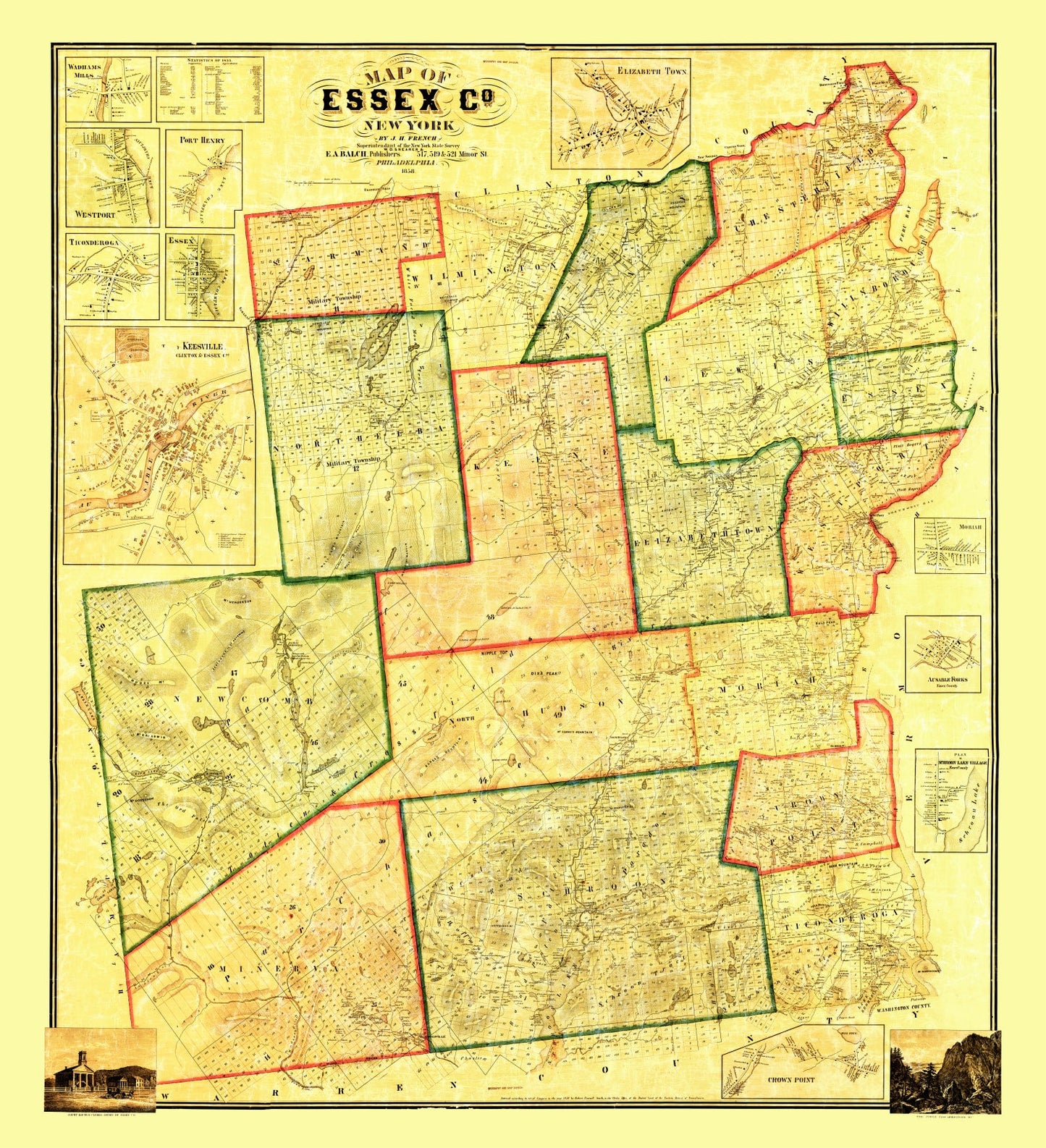Vintage Map of Essex County, New York 1858