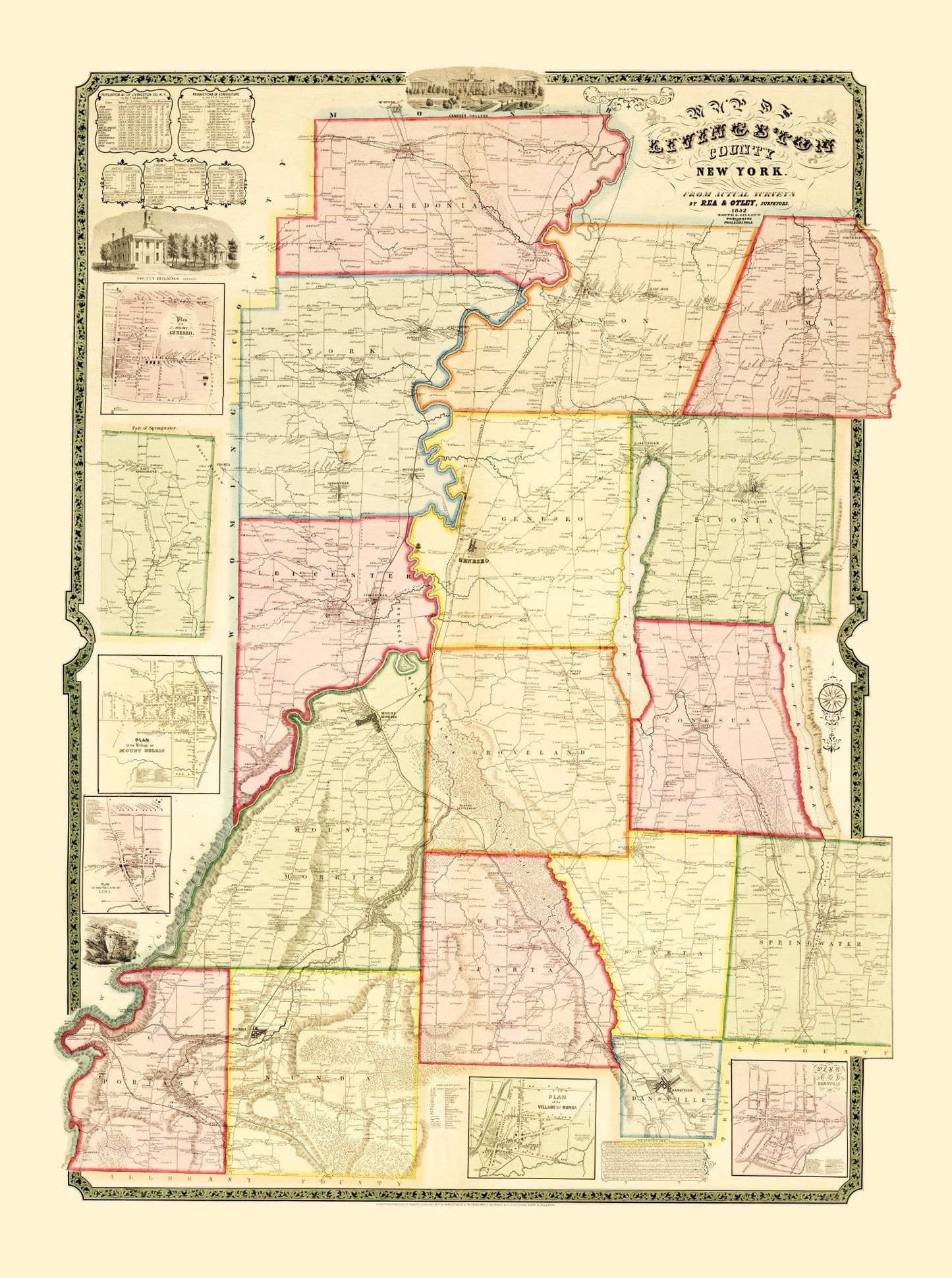 Vintage Map of Livingston County, New York 1852