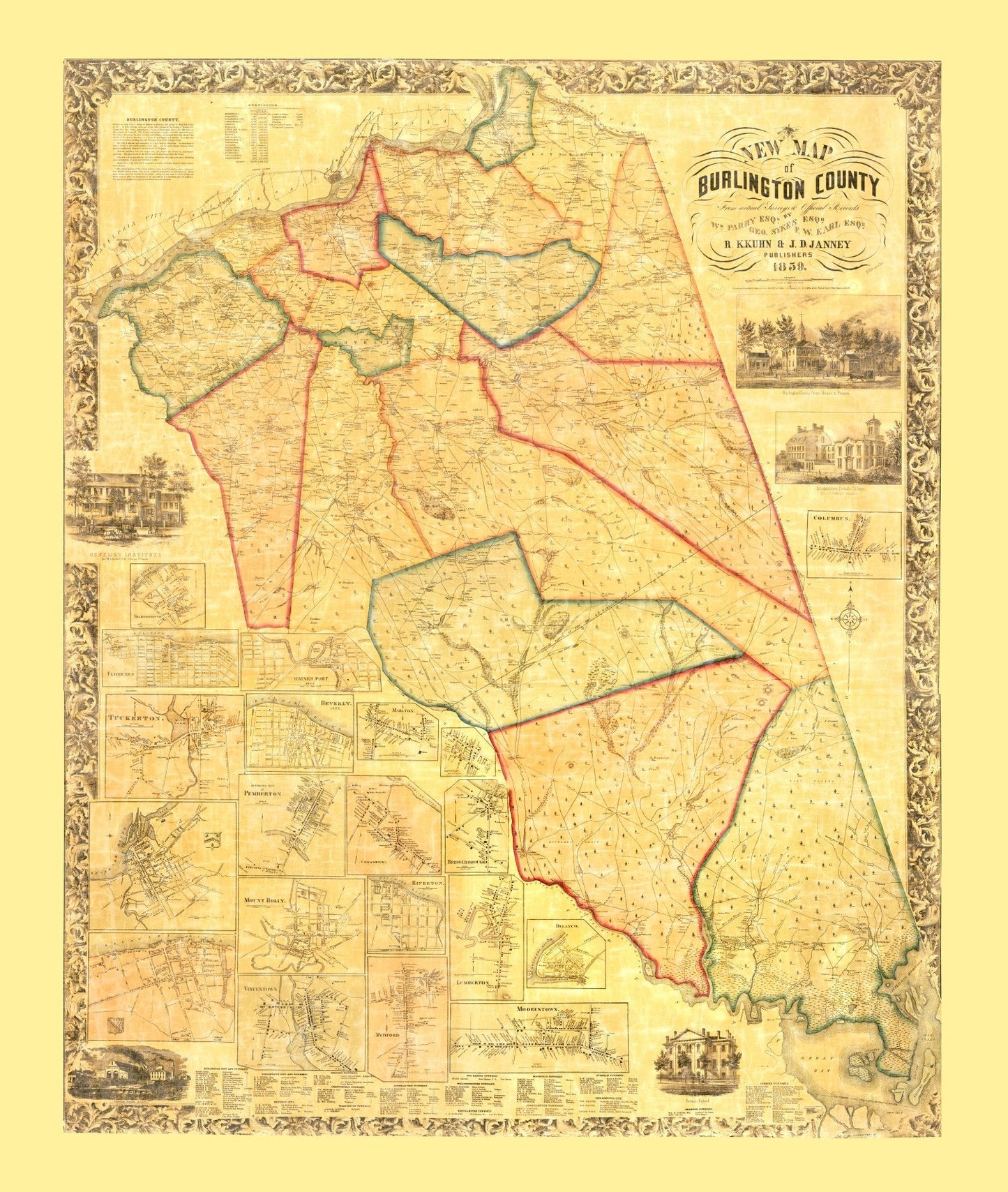 Vintage Map of Burlington County, New Jersey 1859