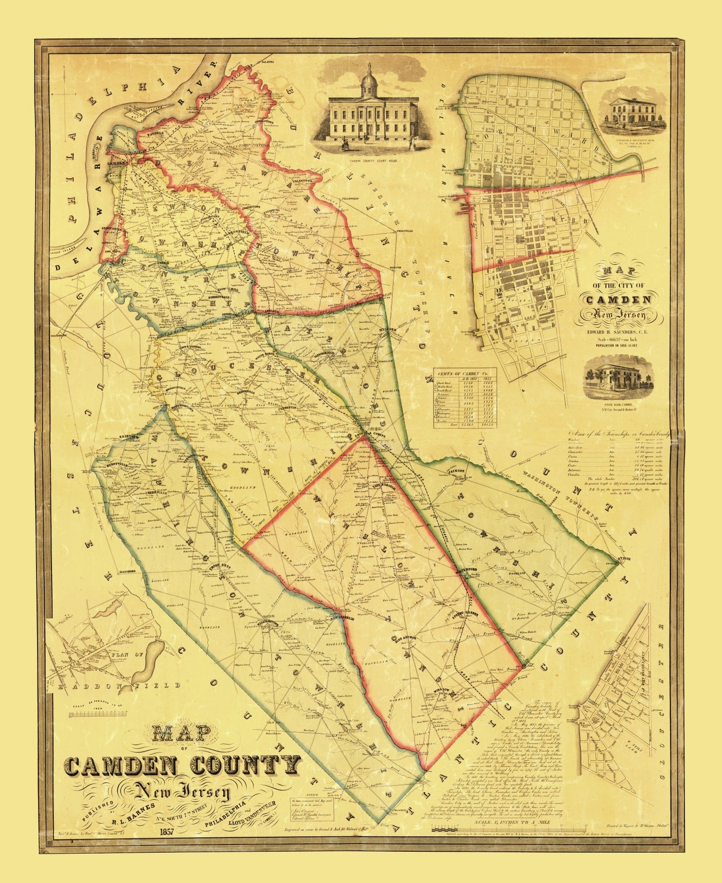 Vintage Map of Camden County, New Jersey 1857