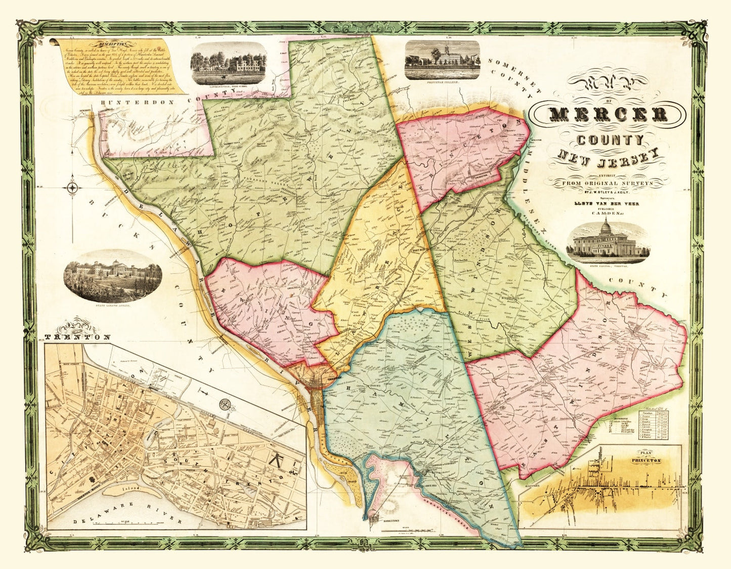 Vintage Map of Mercer County, New Jersey 1849
