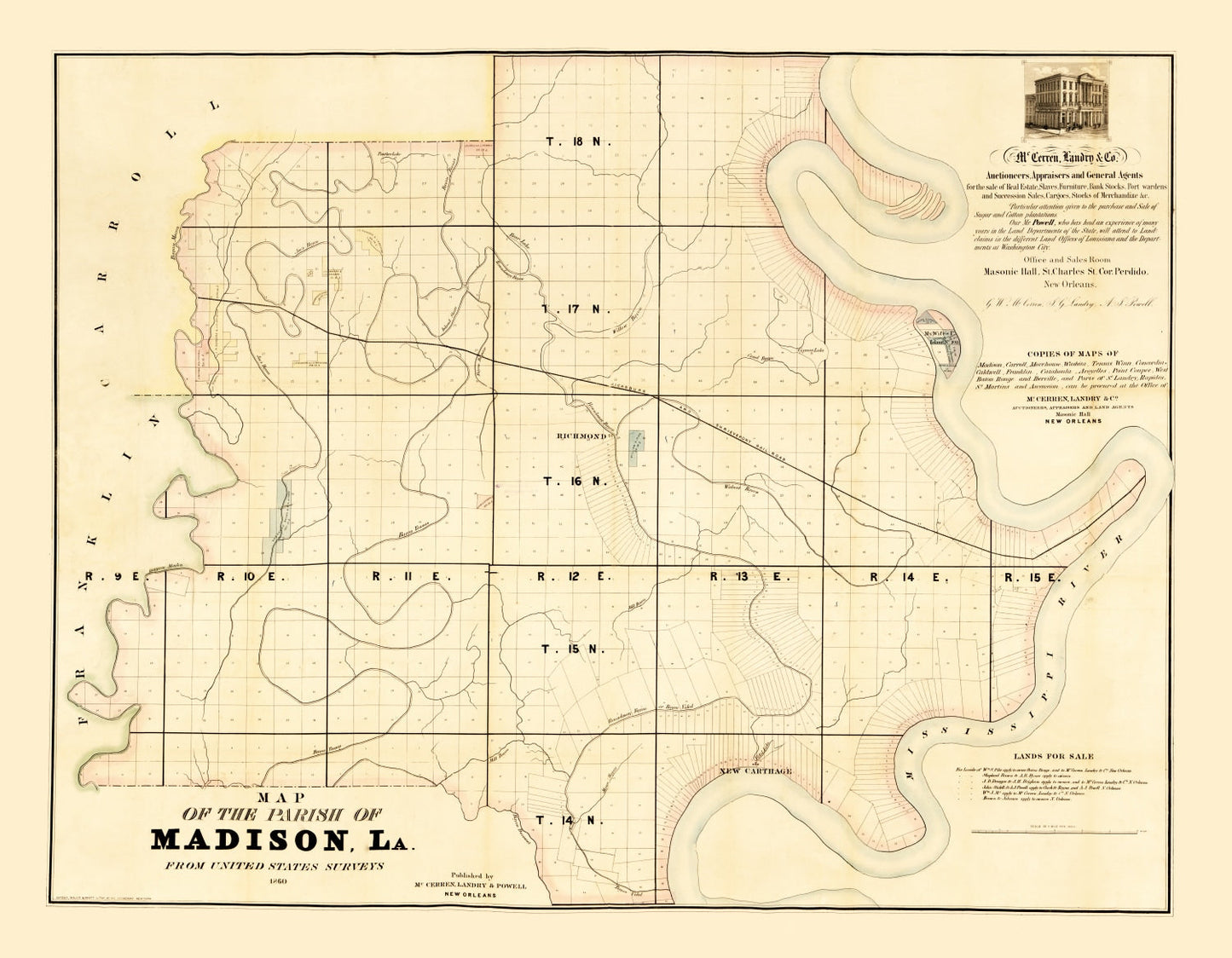 Vintage Map of Madison Parish, Louisiana 1860
