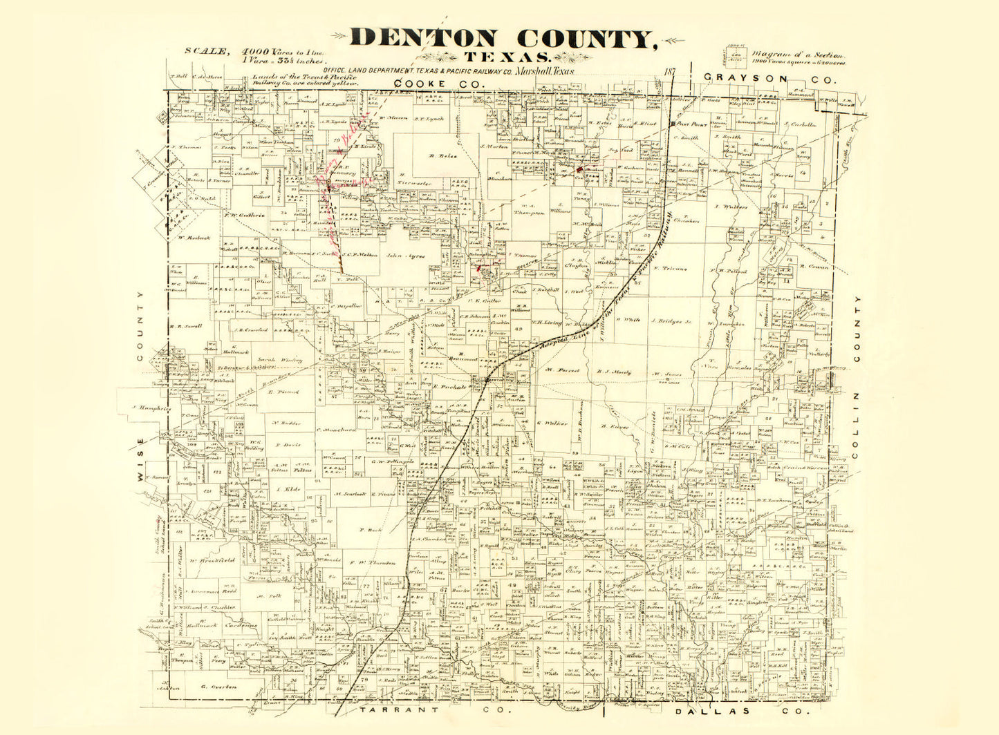 Vintage Map of Denton County, Texas 1870