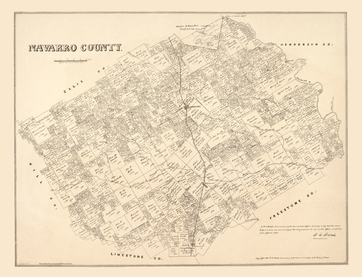 Vintage Map of Navarro County, Texas 1880