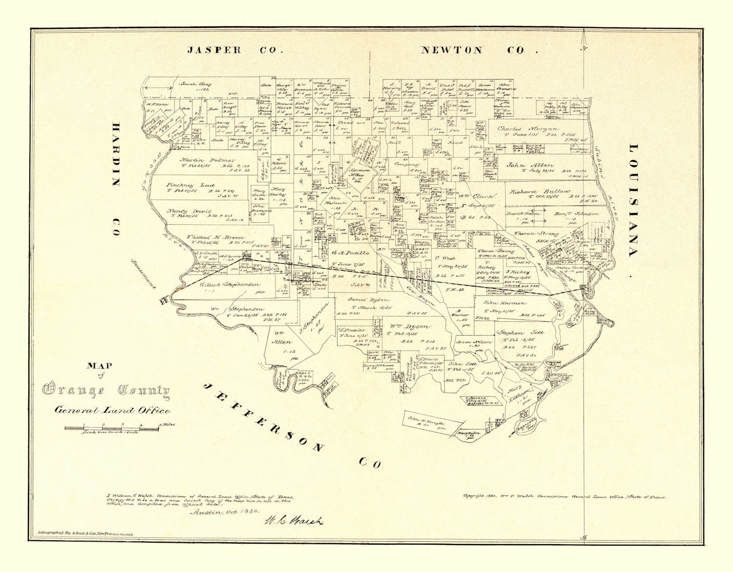 Vintage Map of Orange County, Texas 1880