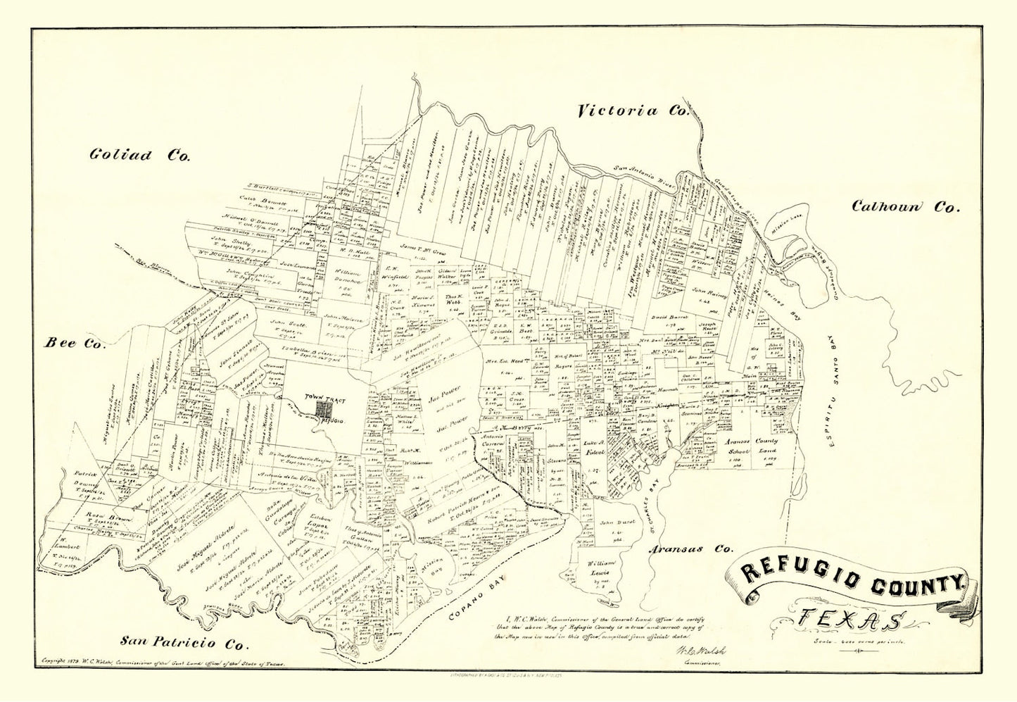 Vintage Map of Refugio County, Texas 1879