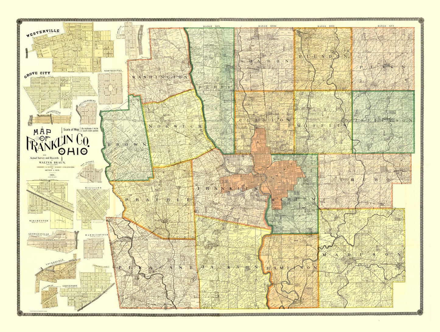 Vintage Map of Franklin County, Ohio 1895