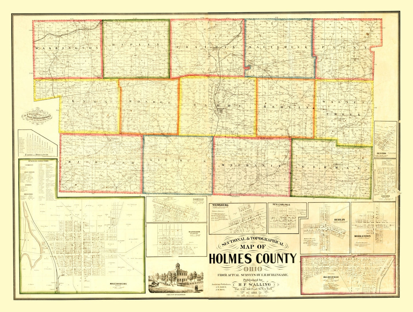 Vintage Map of Holmes County, Ohio 1861