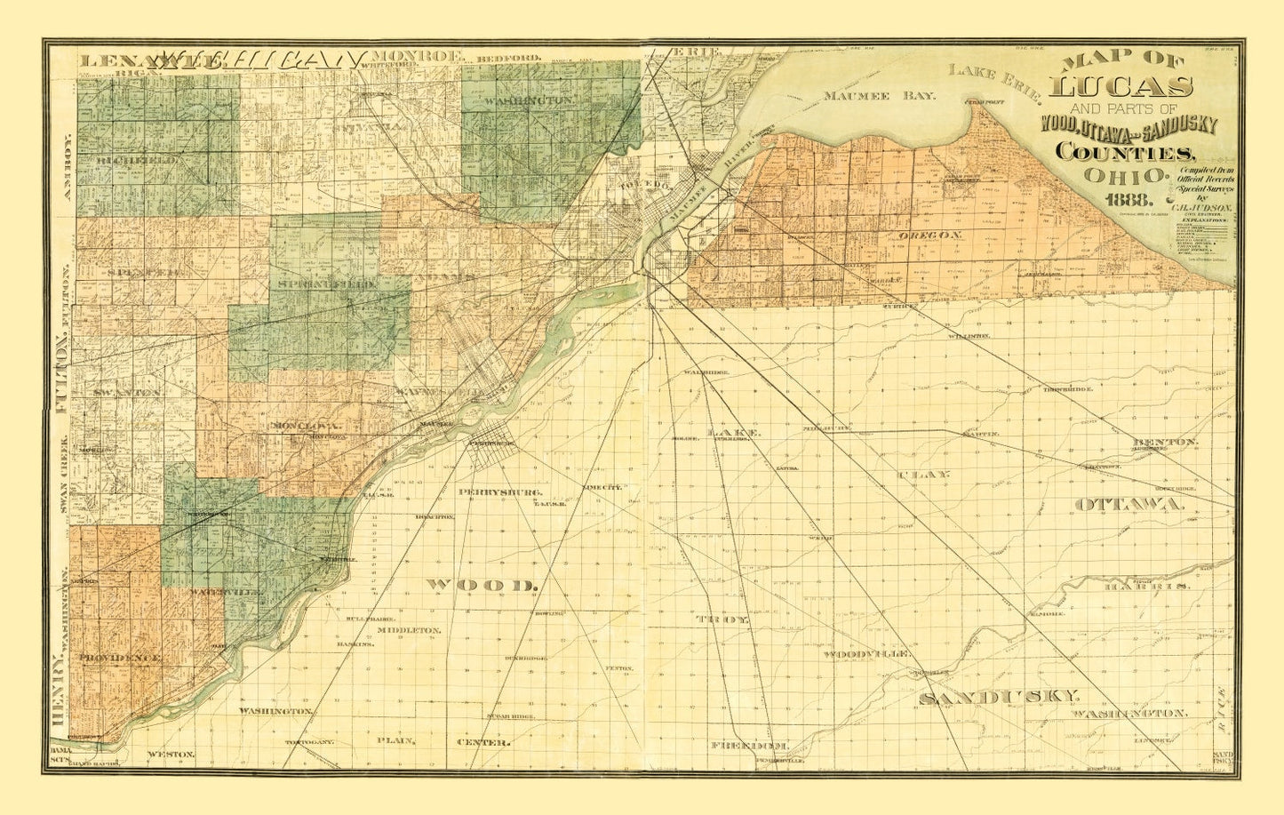 Vintage Map of Wood County, Ohio 1888