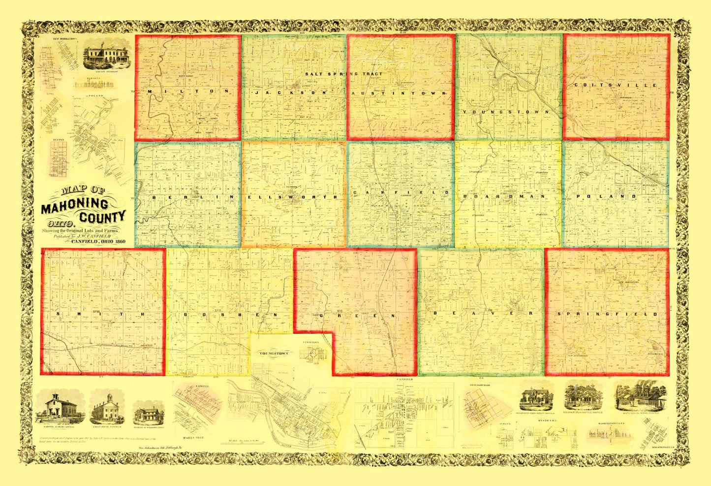 Vintage Map of Mahoning County, Ohio 1860