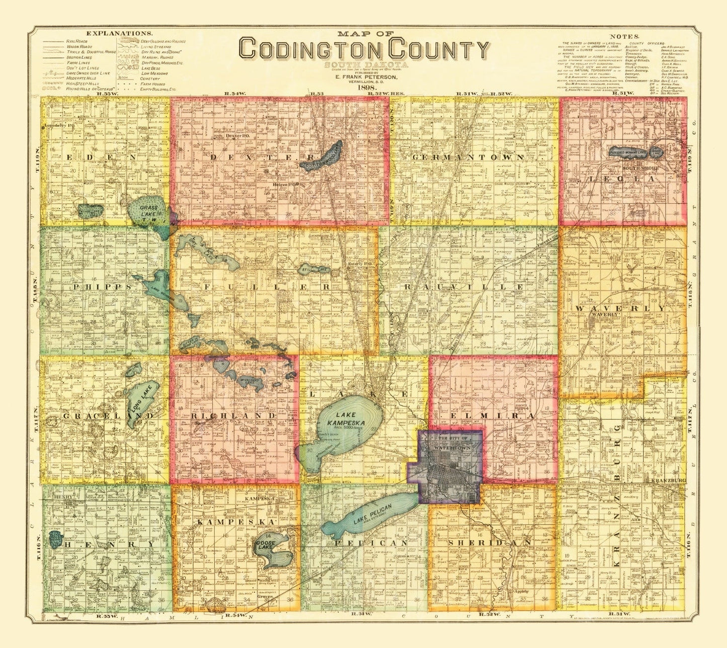 Vintage Map of Codington County, South Dakota 1898