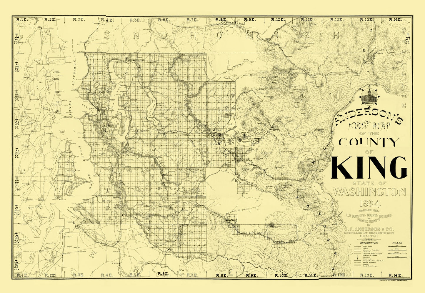 Vintage Map of King County, Washington 1894