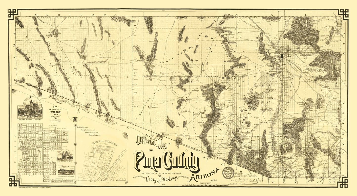 Vintage Map of Pima County, Arizona 1893